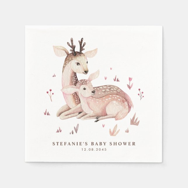 Boho Mommy and Baby Deer Woodland Baby Shower Napkins (Front)