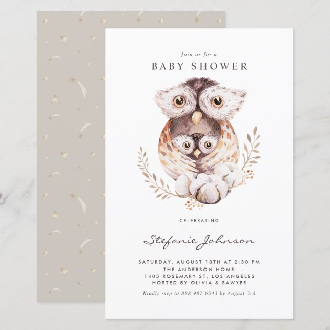 Boho Mommy and Baby Owl Baby Shower Invitation (Front/Back)