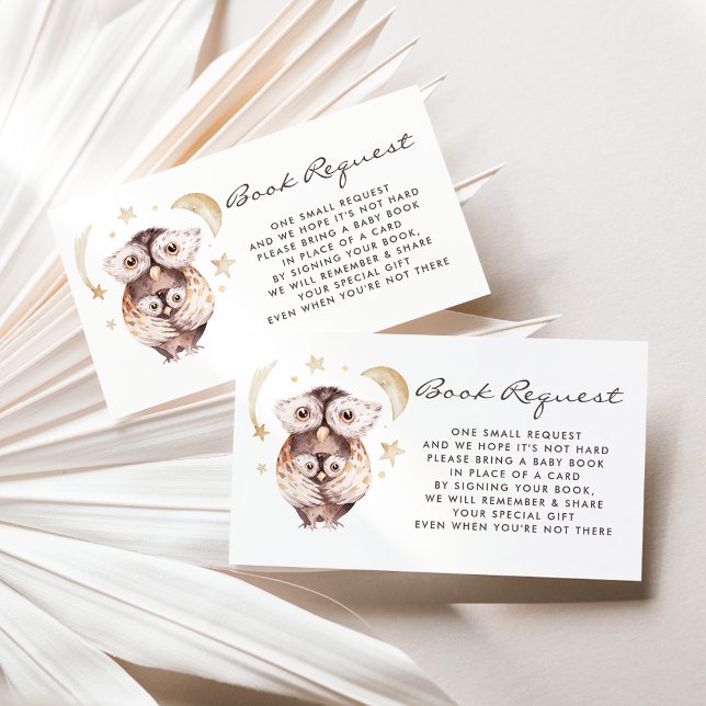 Boho Mommy and Baby Owl Book Request Card (Woodland theme baby shower book request card featuring watercolor mommy and baby owl.)