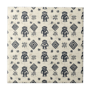 Boho Monkey Jungle Safari Pattern (2) Ceramic Tile