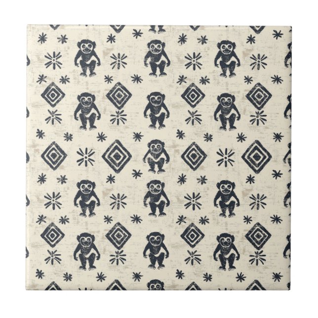 Boho Monkey Jungle Safari Pattern (2) Ceramic Tile (Front)