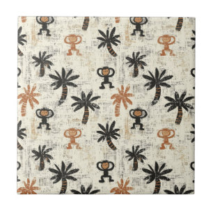 Boho Monkey Jungle Safari Pattern Ceramic Tile