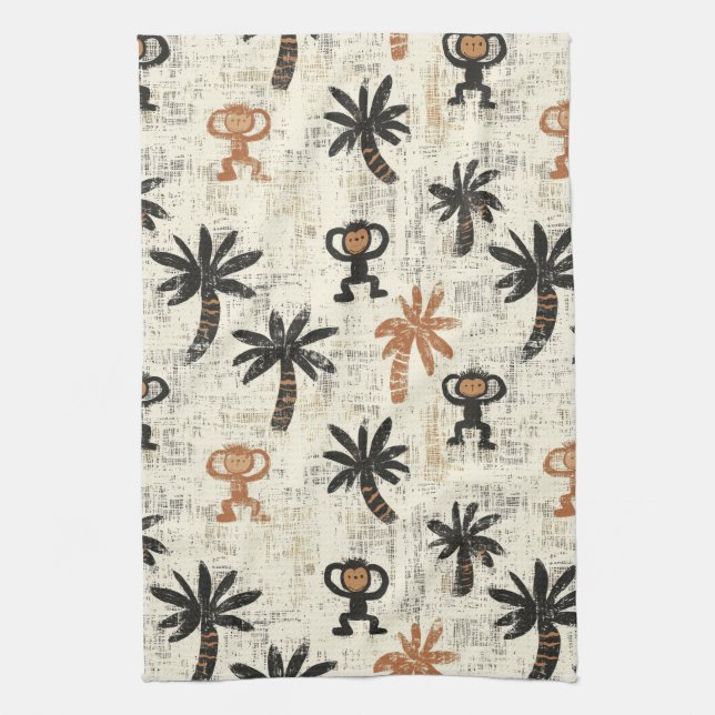 Boho Monkey Jungle Safari Pattern Kitchen Towel (Vertical)