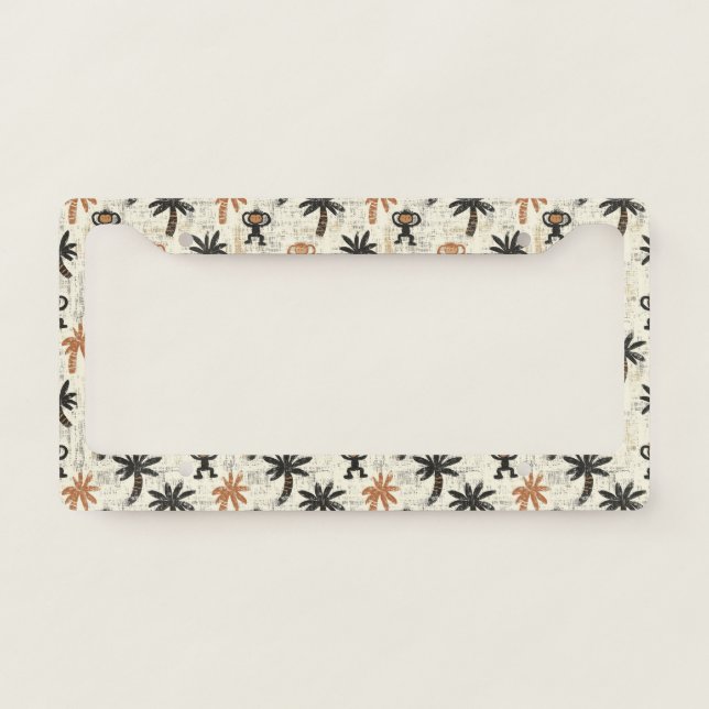 Boho Monkey Jungle Safari Pattern License Plate Frame (Front)