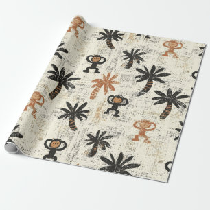 Boho Monkey Jungle Safari Pattern Wrapping Paper