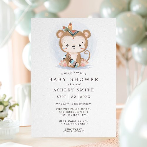 Baby Shower Invitations 15 Boho Monkey Tribal Watercolor Bohemian Baby Shower Invitation