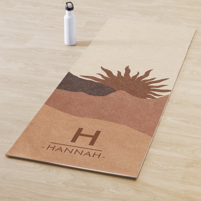 Boho Monogram Abstract Sun Mountains Modern Yoga Mat (In Situ)