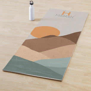 Boho Monogram Abstract Sun Mountains Modern Yoga Mat