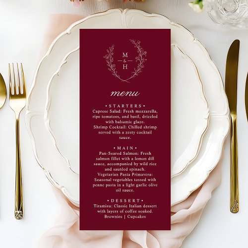 Boho Monogram Elegant Burgundy Wedding Dinner