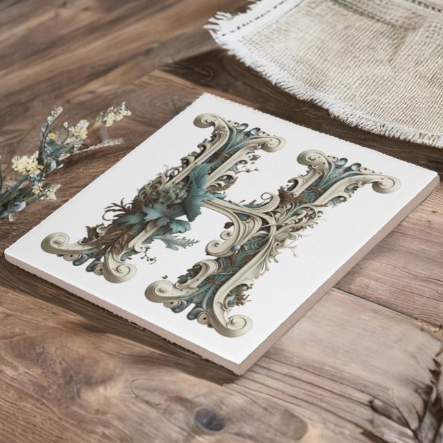 Boho Monogram Initial H Ceramic Tile (Creator Uploaded)