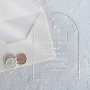 Boho Monogram Modern Unique White Clear Wedding Acrylic Invitations