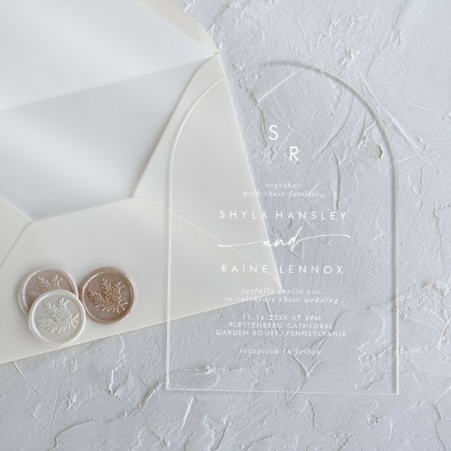 Boho Monogram Modern Unique White Clear Wedding Acrylic Invitations (Boho Monogram Modern Unique White Clear Wedding Acrylic Invitations)