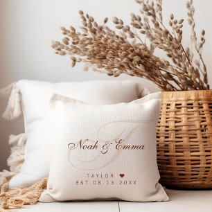 Boho Monogram Personalized Couple Names Wedding Throw Pillow