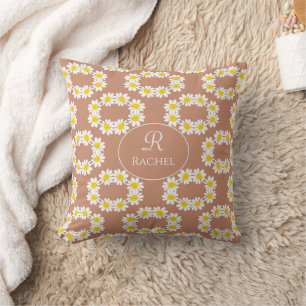 Boho Monogram Terracotta Throw Pillow