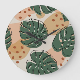 Boho monstera: abstract tropical pattern large clock