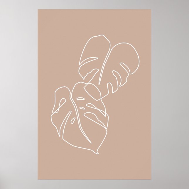 Boho monstera outline drawing. Aesthetic tropical Poster (Front)