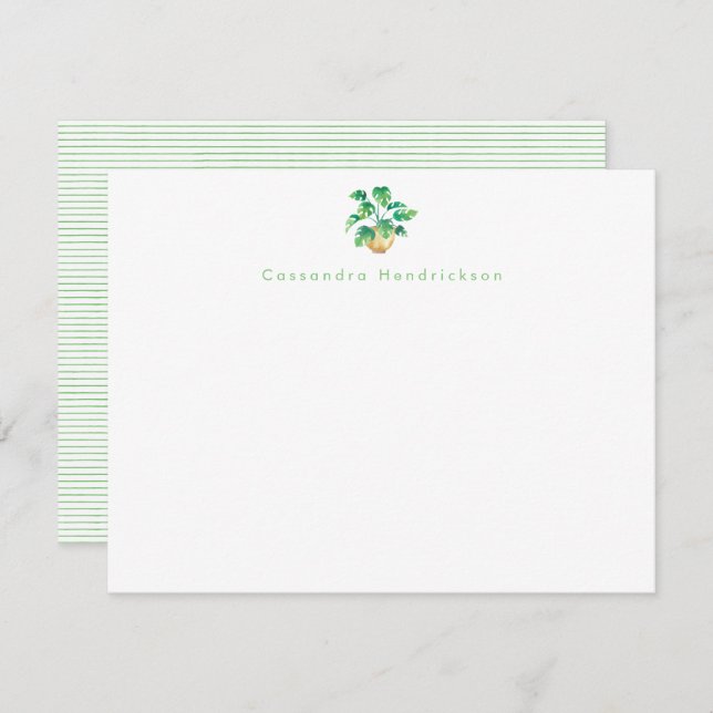Boho Monstera Plant Minimalist Green Personalized  Note Card (Front/Back)