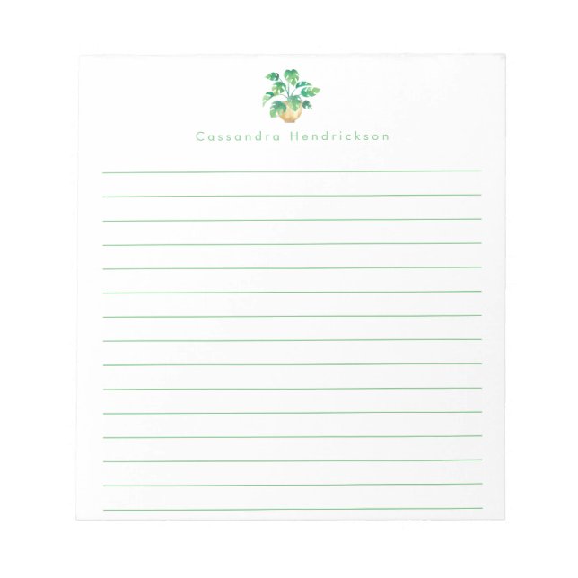 Boho Monstera Plant Minimalist Green Personalized Notepad (Front)
