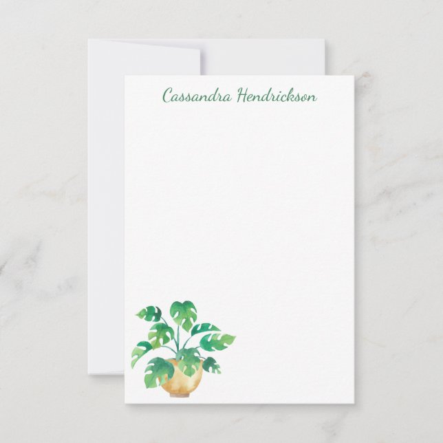Boho Monstera Plant Modern Minimalist Personalized Note Card (Front)