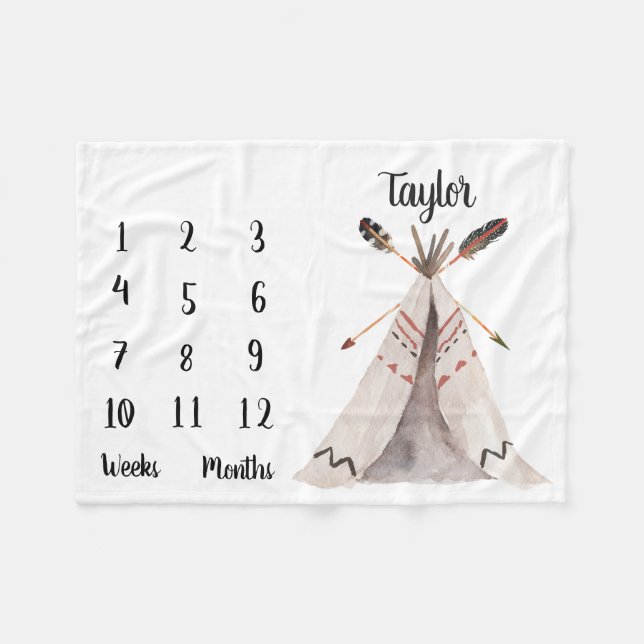 Boho Monthly Baby Milestone Photo Prop Blanket (Front (Horizontal))