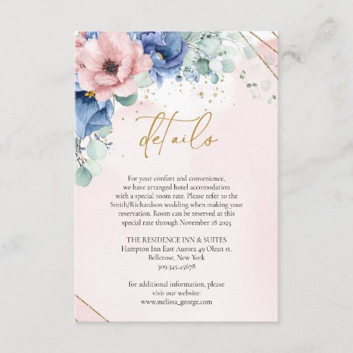 Boho moody blue dusty pink rose gold geometric enclosure card