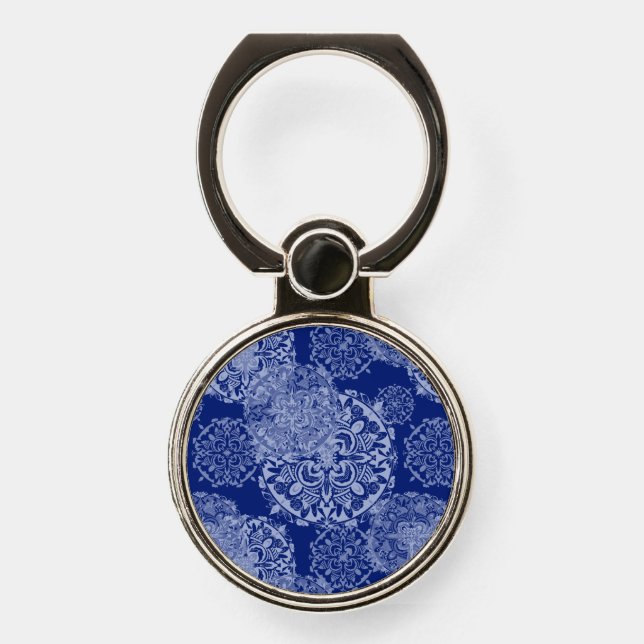 Boho Moody Blues Mandalas Phone Ring Stand (Front)