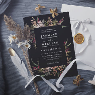 Boho Moody Romance Floral Elegant Modern Wedding Invitation