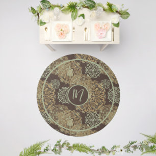 Boho Moody Teal Brown Mandalas Round Rug