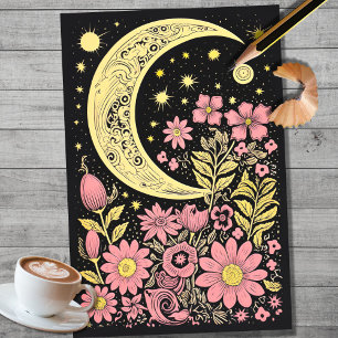 Boho Moon and Flowers 10 Decoupage Paper