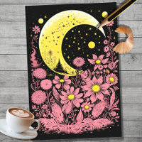 Boho Moon and Flowers 12 Decoupage Paper