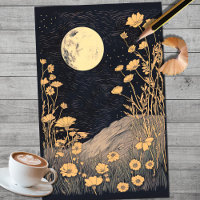 Boho Moon and Flowers 1 Decoupage Paper