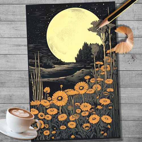 Boho Moon and Flowers 2 Decoupage Paper
