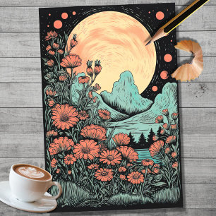 Boho Moon and Flowers 6 Decoupage Paper