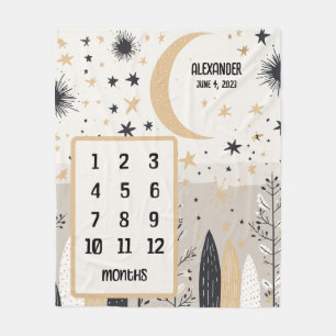 Boho Moon and Stars Personalized Baby Milestone Fleece Blanket