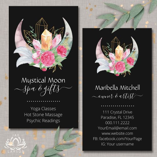 Boho Moon Crystals Feathers Flowers Business Card