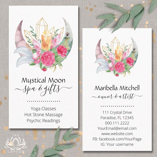 Boho Moon Crystals Feathers Flowers Business Card