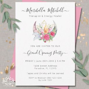 Boho Moon Crystals Feathers Flowers Business Event Invitation