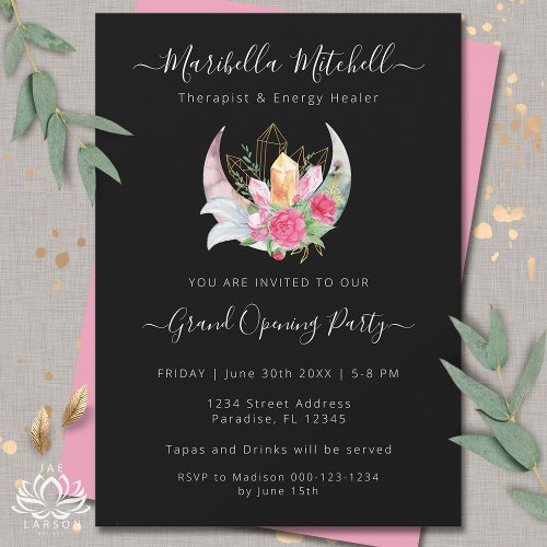 Boho Moon Crystals Feathers Flowers Business Event Invitation