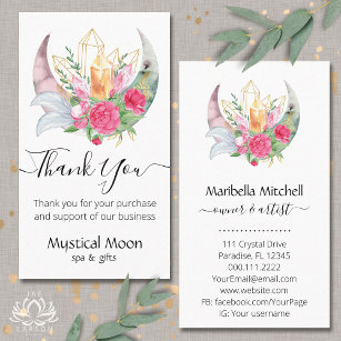 Boho Moon Crystals Feathers Flowers Thank You Business Card