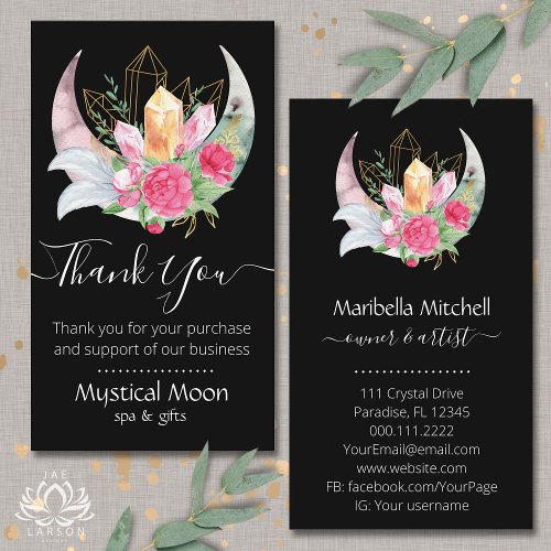 Boho Moon Crystals Feathers Flowers Thank You  Business Card