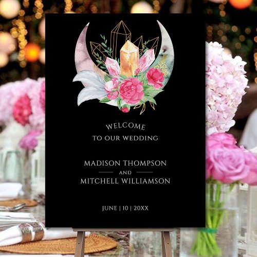 Boho Moon Crystals Feathers Pink Flowers Wedding  Foam Board