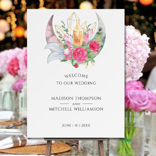 Boho Moon Crystals Feathers Pink Flowers Wedding  Foam Board