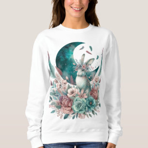 Boho Moon Flowers Teal and Mauve Bunny Sweatshirt