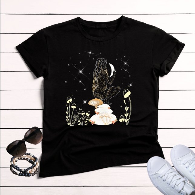 Boho Moon Mushroom Goddess Celestial Mystical T-Shirt (Creator Uploaded)