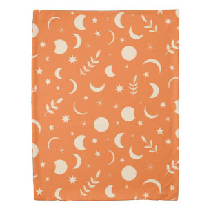 Boho Moon Phases and Stars On Orange Celestial  Duvet Cover