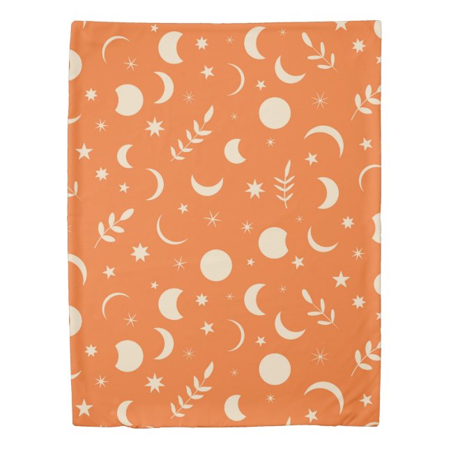 Boho Moon Phases and Stars On Orange Celestial  Duvet Cover (Front)