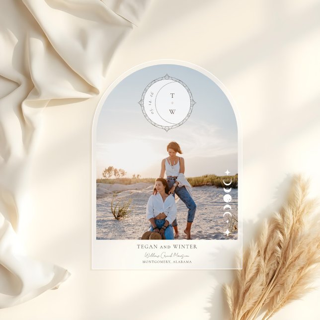 Boho Moon Star Save The Date Arch Photo Wedding (Boho Celestial Moon Star Save The Date Arch Photo Acrylic Invitations)