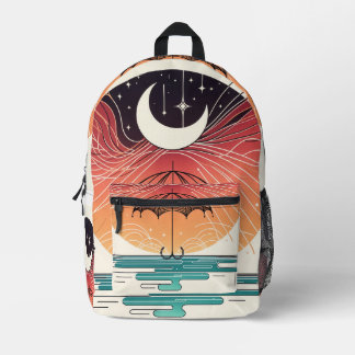 Boho Moon & Starry Rain art Printed Backpack