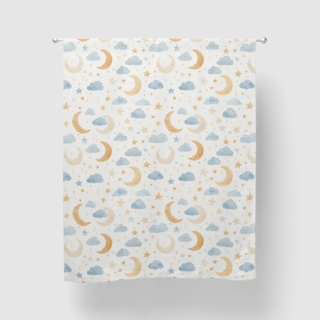 Boho Moon Stars Cloud Kids Blackout Curtains (Front)