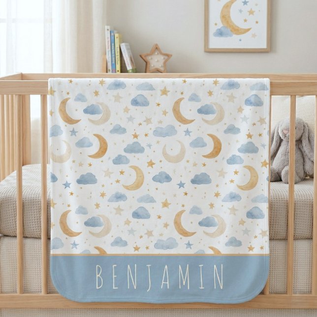 Boho Moon Stars Cloud Kids Monogram Baby Blanket (Creator Uploaded)
